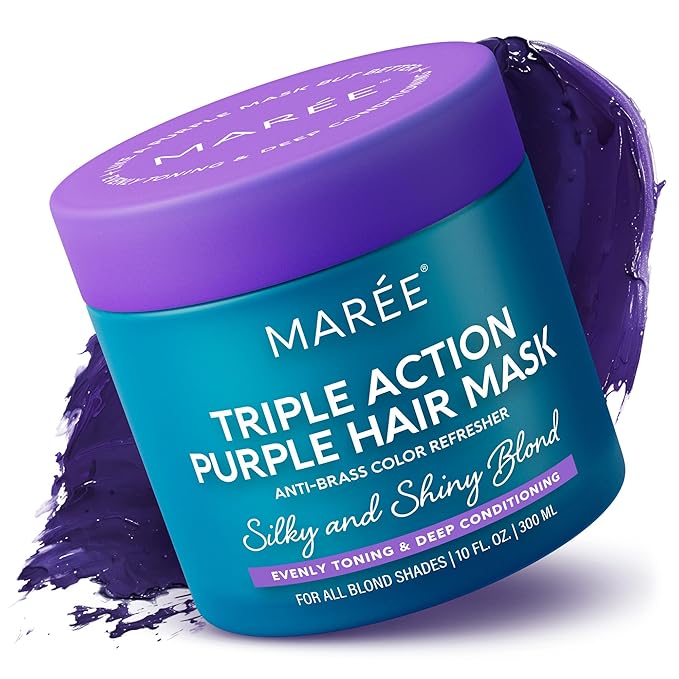 MAREE Purple Hair Mask - Toner for Blonde Hair - Purple Conditioner for Color Treated - Brassy, Bleached, Highlighted, Platinum, Ash and Silver - with Keratin – Matizador Para Cabello Rubio
