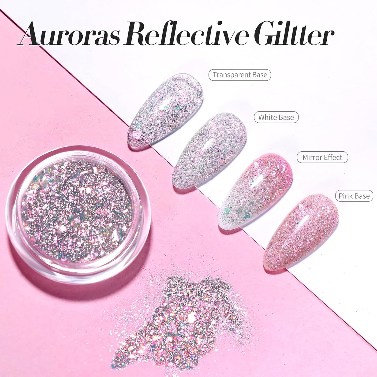 Born Pretty Auroras Reflective Glitter Nail Powder Chameleon Polarized Sparkling Shiny Nail Glitter Holographic Flakes Dust Shiny Powder Pigment Nail Supplies for Nail Art Manicure DIY Design