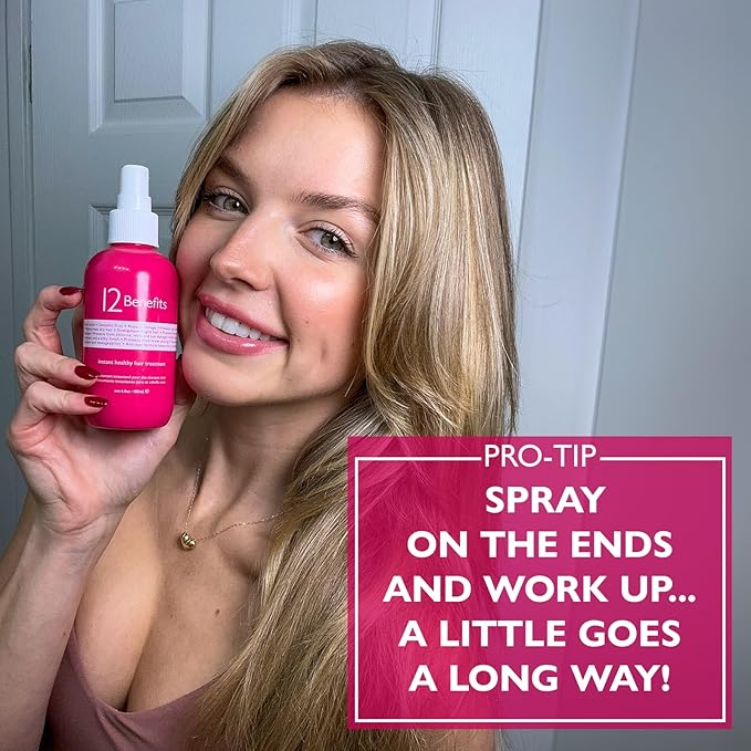 12 Benefits Leave-In Conditioner Spray – Instant Healthy Hair Treatment, Anti-Frizz, Detangles, Strengthens & Repairs, Heat Protection with Quaternium 39 & Silk Fibre Protein, 6 Fl Oz