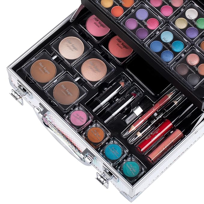 Hot Sugar Makeup Kit for Women Full Kit Teen Girls Starter Cosmetic Gift Set with Cute Mermaid Train Case Includes Pigmented Eyeshadow Palette Blush Lipstick Lip Pencil