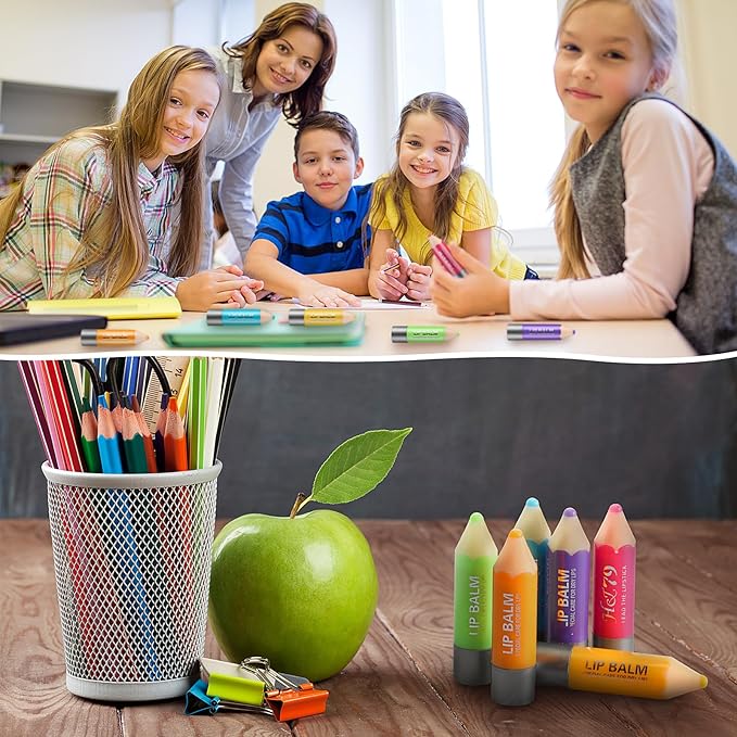 48 Pcs Lip Balms Gift Crayon Sign Fruit Taste Lip Balm for Teachers Students Soothing and Moisturizing Lip Balms for Chapped Lip Crayon Shape Classroom Rewards Party Supplies