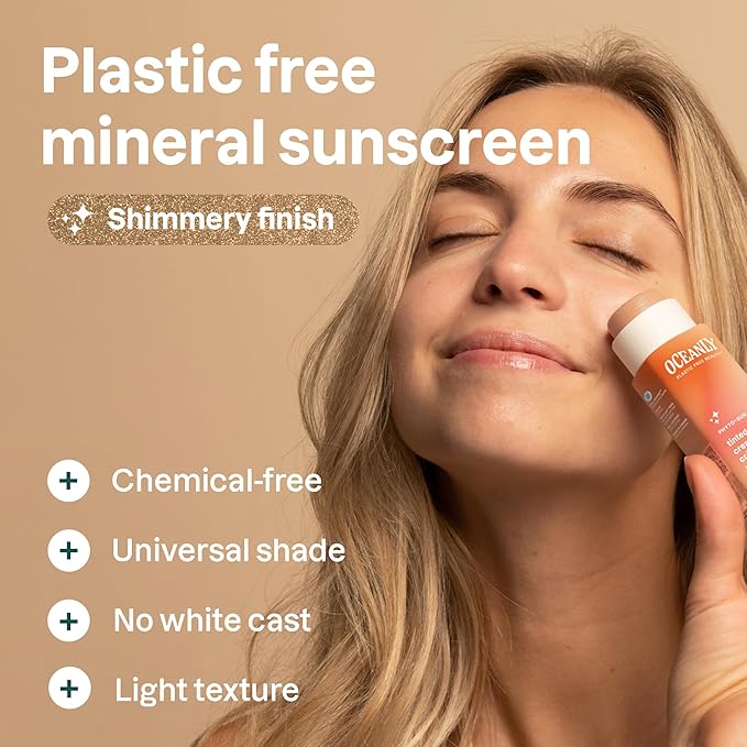 ATTITUDE Oceanly Tinted Shimmer Face Cream Stick with SPF 30, EWG Verified, Plastic-Free, Broad Spectrum UVA/UVB Protection with Zinc Oxide, Universal Tint, Unscented, 1 Ounce