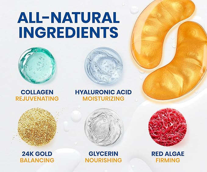 Stylia Under Eye Patches for Puffy Eyes and Dark Circles (30 Pairs) - 24k Gold Under Eye Mask with Vitamin C, Hyaluronic Acid, Pearl Extract - Eye Masks for Dark Circles and Puffiness