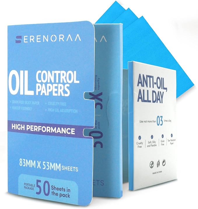 Oil Blotting Sheets for Face - Portable 1x50 Blue Oil Wipes Sheets for Face - Japanese High Performance Technology Makeup Blotting Paper -Grain Free Softer Oil Pads Absorbing Face Oil Tissues for Face