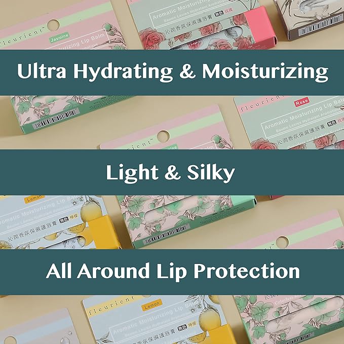 Aromatic Moisturizing Lip Balm-Jasmine, Rose, Lemon | Hydrating, Colorless & Lightly Scented lip moisturizer with Vitamin E (Pack of 3 Scents-0.12oz EA.)