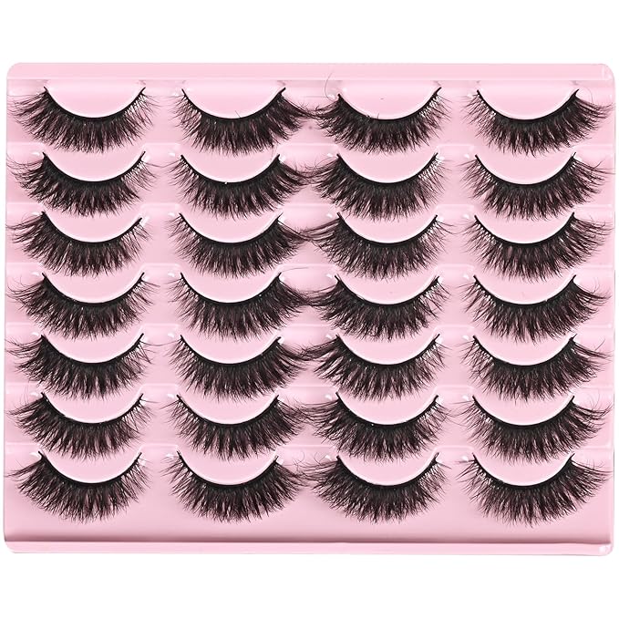 FARRED Natural Lashes Short Eyelashes Wispy False Mink Lash Pack 14 Pair Fluffy Cat Eye Strip Eyelash that Looks Like Extensions Small Fake Lashes for MUA and Beginners Daily Makeup (F14 | 8-15mm)