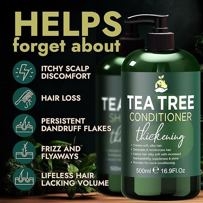 Tea Tree Shampoo & Conditioner Set | Thinning Hair Loss Treatments for Men and Women | Soothes Itchy Scalp & Dandruff | Boosts Hair Growth & Reduces Hair Loss | Sulfate & Paraben Free
