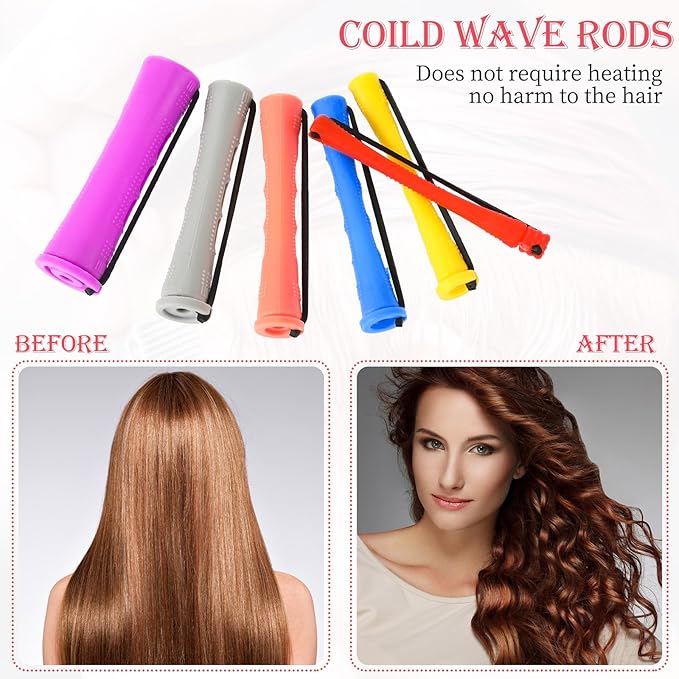48 Pieces Hair Perm Rods Short Cold Wave Rods Plastic Perming Irons Hair Curling Rollers Curlers with Steel Pintail Comb Rat Tail Comb for Hairdressing Styling Supplies(6 Sizes,6 Colors)