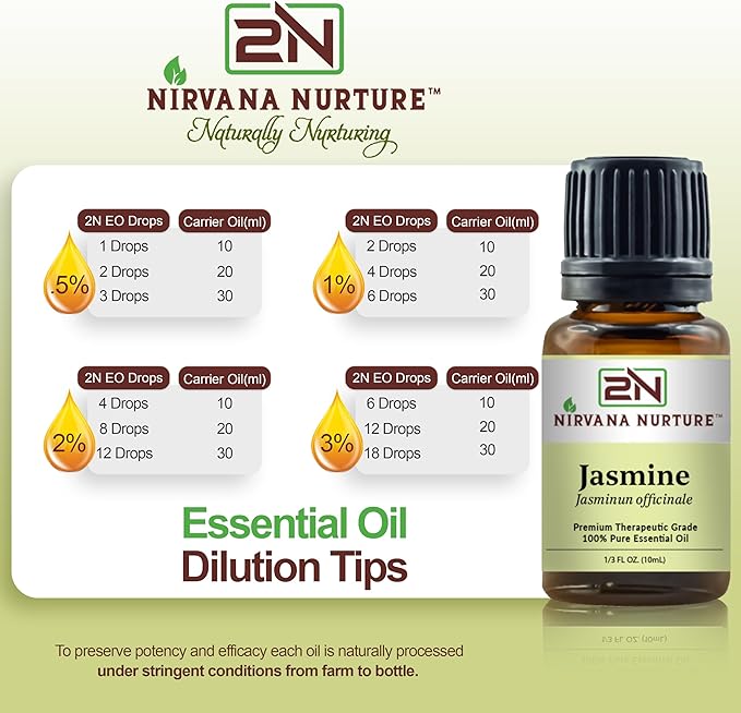 Jasmine Essential Oil 100% Pure Premium Therapeutic Grade, Undiluted - Aromatherapy Diffuser for Calm and Relaxation, Skin Care, Hair Care