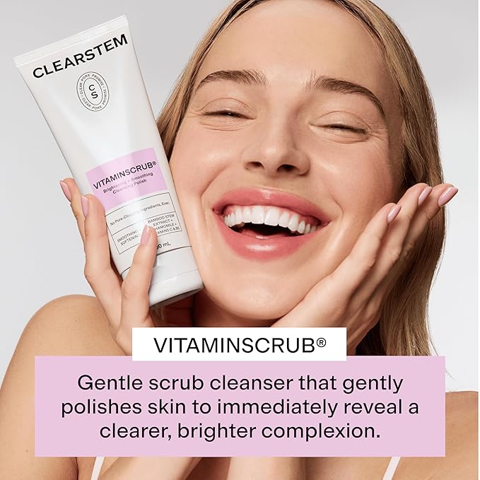 CLEARSTEM - VITAMINSCRUB - Antioxidant-Infused Scrub Cleanser - Exfoliating Face Wash + Body Scrub - Vitamin C, Hemp, Bamboo - Skin Care Products - Gluten Free, Cruelty Free - 6 fl oz / 177ml