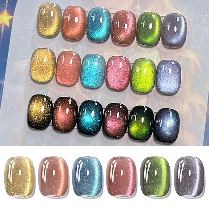 Born Pretty Magnetic Gel Nail Polish,Glitter Magnetic Gel Polish Shimmer Auroras Magnetic Gel Nail Art Manicure Kit 6PCS