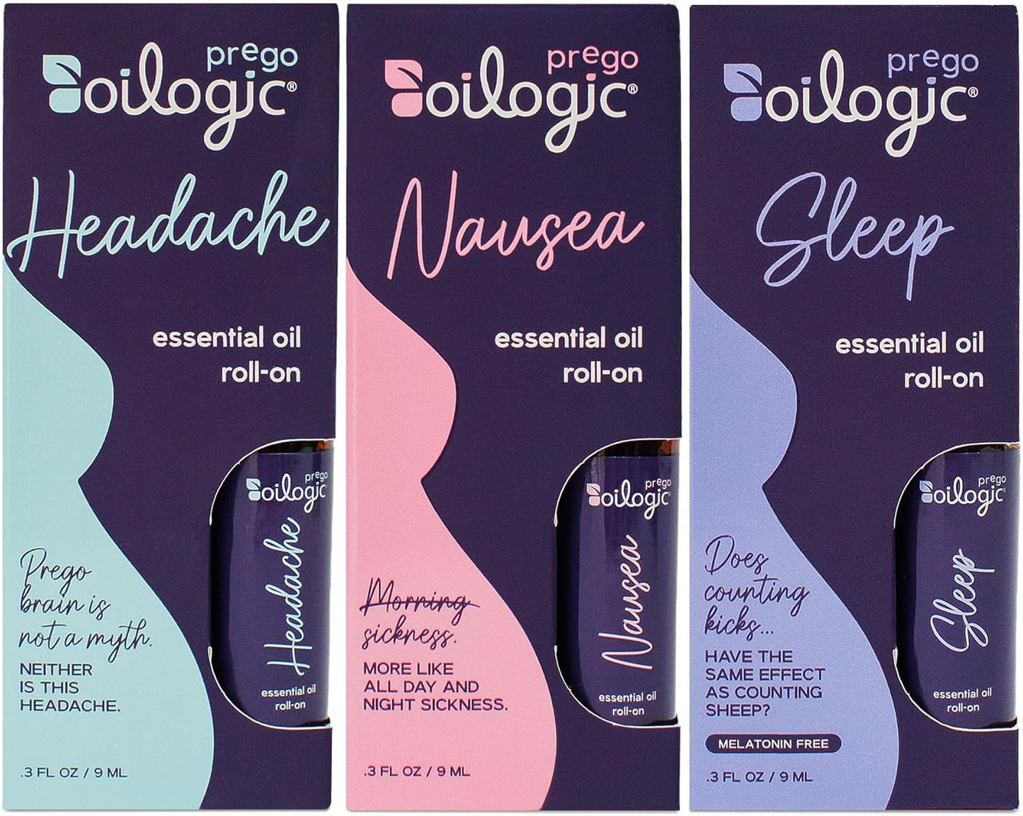 Oilogic Roll-On Essential Oils Set for Pregnant Women - 100% Pure Essential Oil Roller for Pregnancy - Sleep, Comfort, & Wellness Blends Safe for Pregnant Moms, 0.3 Fl Oz (Pack of 3)