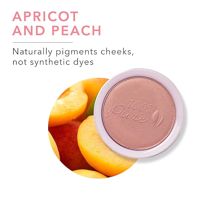 100% PURE Powder Blush (Fruit Pigmented), Peach, Soft Shimmery Finish, Nourishes Skin w/Rosehip Oil, Cocoa Butter, Natural Makeup (Neutral Peach w/Bronze) - 1.81 oz