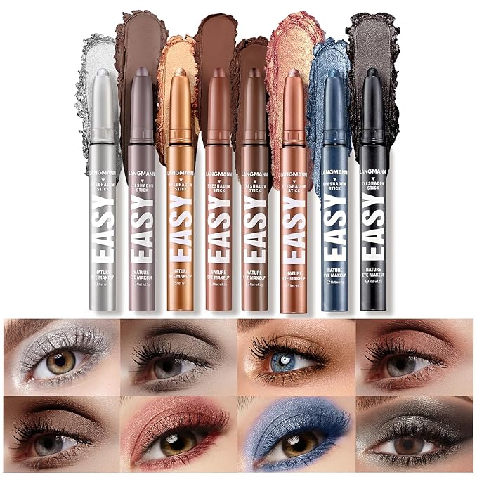 LANGMANNI Eyeshadow Stick,8 PCS Waterproof Multi-Color Eyeshadow Pen Set,Creamy Long-Lasting Eye Makeup Kit,Natural & Shimmer Shades Contour Stick,Perfect Gifts For Women (#F-8 Colors)