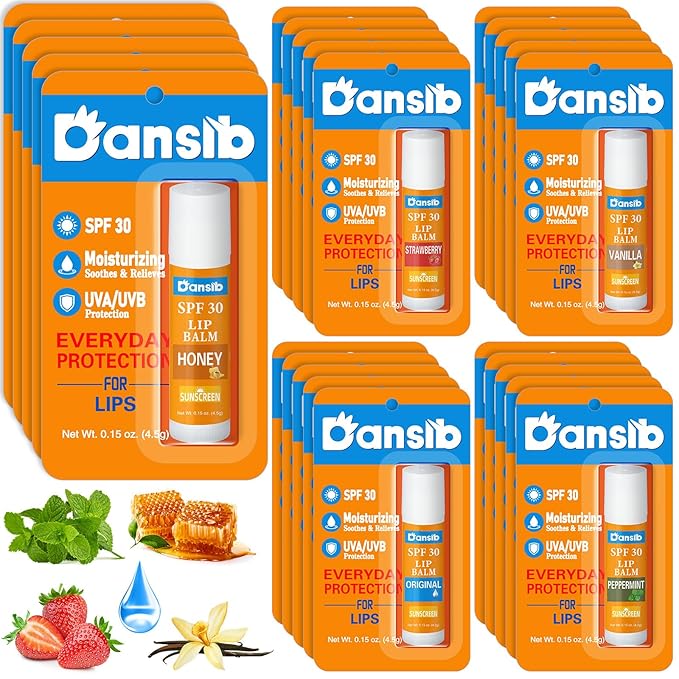 5 Pcs Sunscreen Lip Balms Bulk SPF 30 Lip Balms Stick with Sunscreen Employee Staff Appreciation Gifts Bulk Team Coworkers Christmas Party Gifts for Outdoor Travel Beach