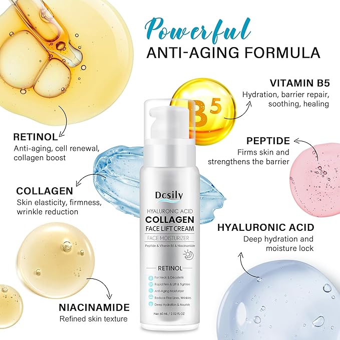 Tighten and Lift Neck Cream: Instant Face Lift Cream - 6-in-1 Anti-Aging Face Moisturizer for Anti-Wrinkle, Firm - Collagen, Retinol, Peptides & Hyaluronic Acid Neck Firming Cream for Skin Care