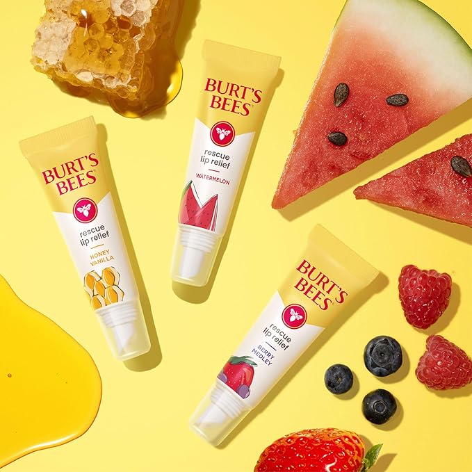 Burt's Bees Rescue Lip Relief, Honey Vanilla, Hydrating Lip Balm for Dry Cracked Lips, with Responsbily Sourced Beeswax and Shea Butter, 100% Natural Origin, 1 Squeezy Tube, 0.35oz