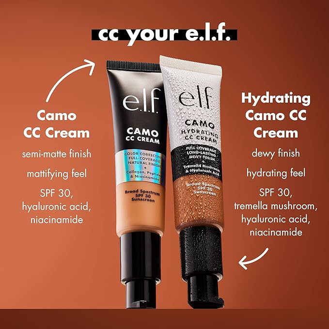 e.l.f. Hydrating Camo CC Cream, SPF 30, Color Correcting Full Coverage Foundation For A Dewy Finish, Vegan & Cruelty-Free, Medium 330 W