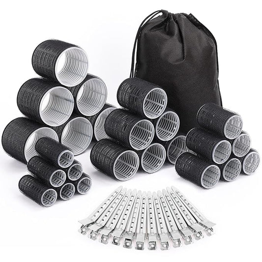 Selizo Hair Curlers 36 Pcs Set with 24Pcs Hair Curlers 4 Sizes and 12 Pcs Hair Clips for Long Medium Short Thick Hair, Black