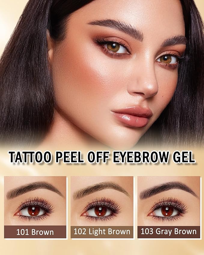 Eyebrow Gel Peel Off, 2Pcs Brown Tattoo Eyebrow Gel Easy Peel Off, Long Lasting Waterproof Eye Brow Tinting Dye, Tattoo Brow Stain Tint Kit for Natural Eye Makeup, Thanksgiving Gift for Women-01