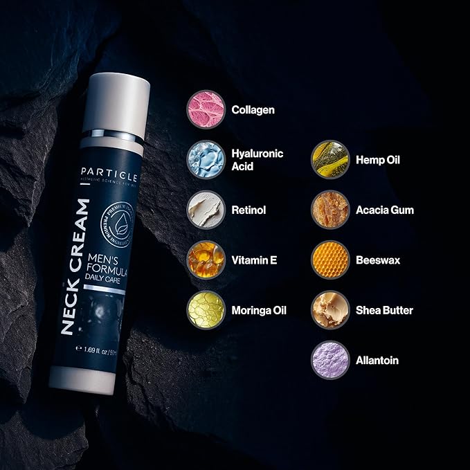 Particle Neck Cream for Men - Firming Cream, Lift and Moisturize The | Use on Saggy Skin or Turkey Anti Aging Triple Action with Collagen, Hyaluronic Acid, Retinol, 1 pack, 1.7 Fl Oz