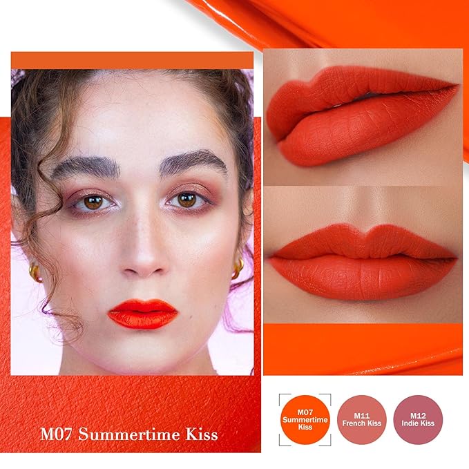 Oulac Pink Matte Lipstick Set for Women，Purple, Orange Lip Stain Long Lasting Waterproof, No Transfer, Creamy High Pigmented Formula with Rose Oil, Vegan & Cruelty-Free (M06+M07+M14)