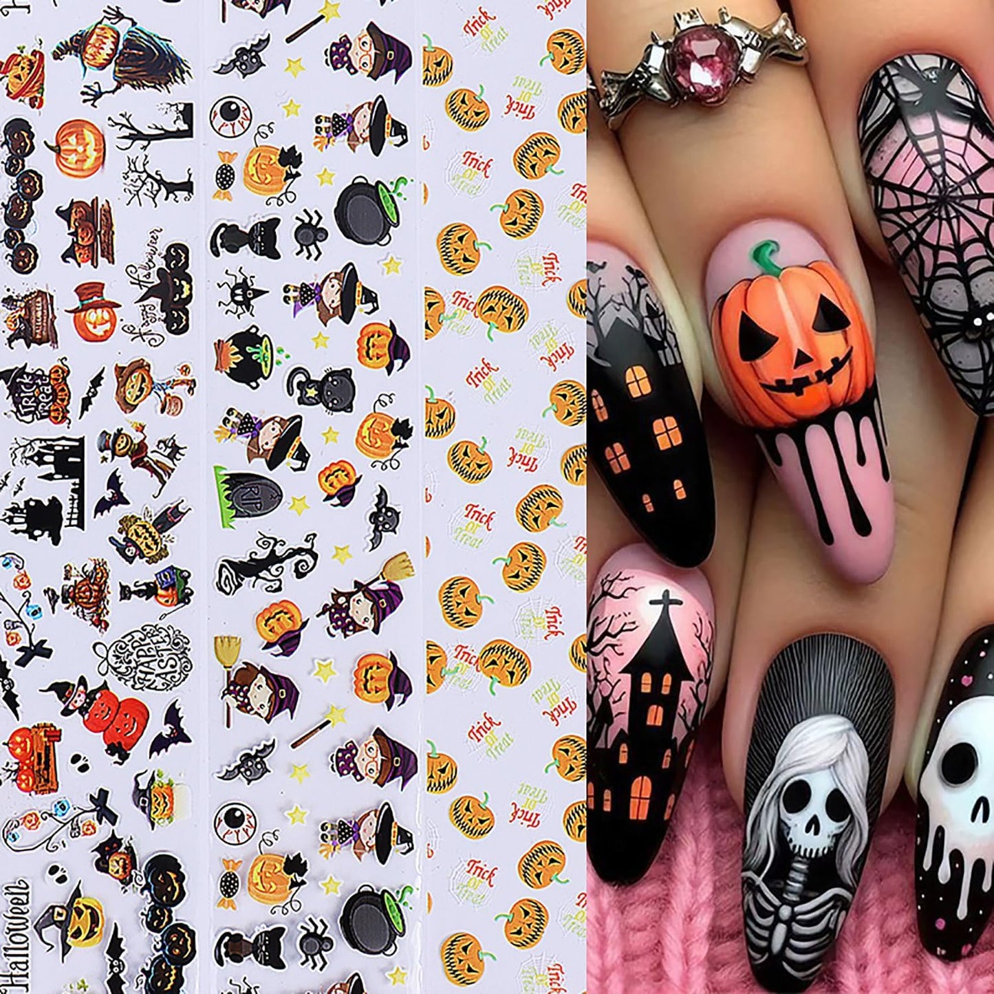 Halloween Nail Foils Transfer Nail Art Pumpkins Foils Nail Art Supplies 10PCS Halloween Ghost Black Cat Bat Spooky Nail Foil Transfer Stickers Starry Sky Paper Manicure Accessories for Women Girls