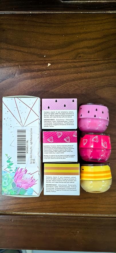 Bee Lip Balm Honey Pot,3 PCS Strawberry&Honey&Watermelon Lip Sleeping Mask,Hydrating Prevention Dry and Cracked Lip Scrubs Exfoliator Lip Care,Moisturizing Lip Mask Overnight Reduces Lip Lines