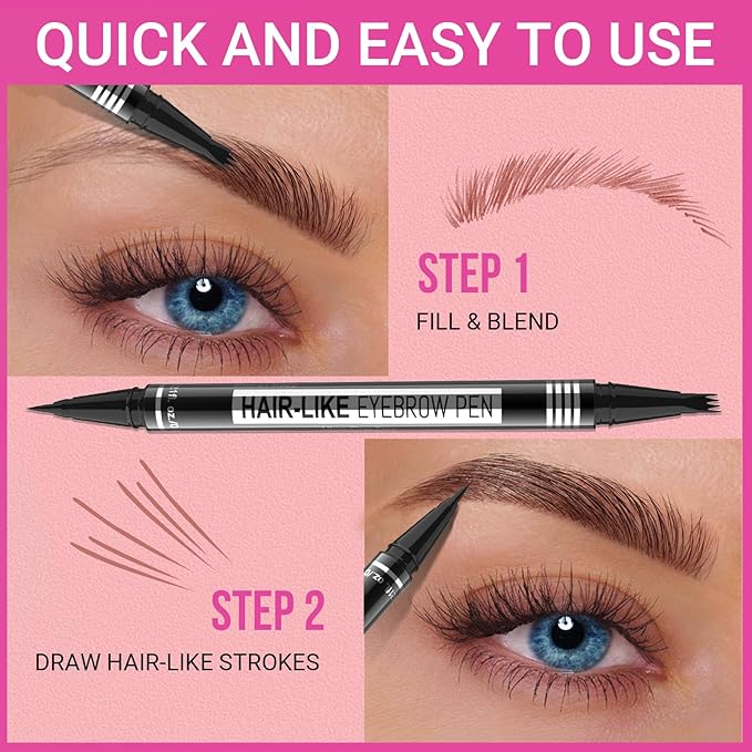 iMethod Eyebrow Pen - Eyebrow Pencil Magical 2-in-1 Eye Brow Pencils for Women with 4-Fork-Tip & Precise Brush-Tip for Natural Hair-Like Brows, Last All-Day, with Eyebrow Spoolie Brush, Reddish Brown