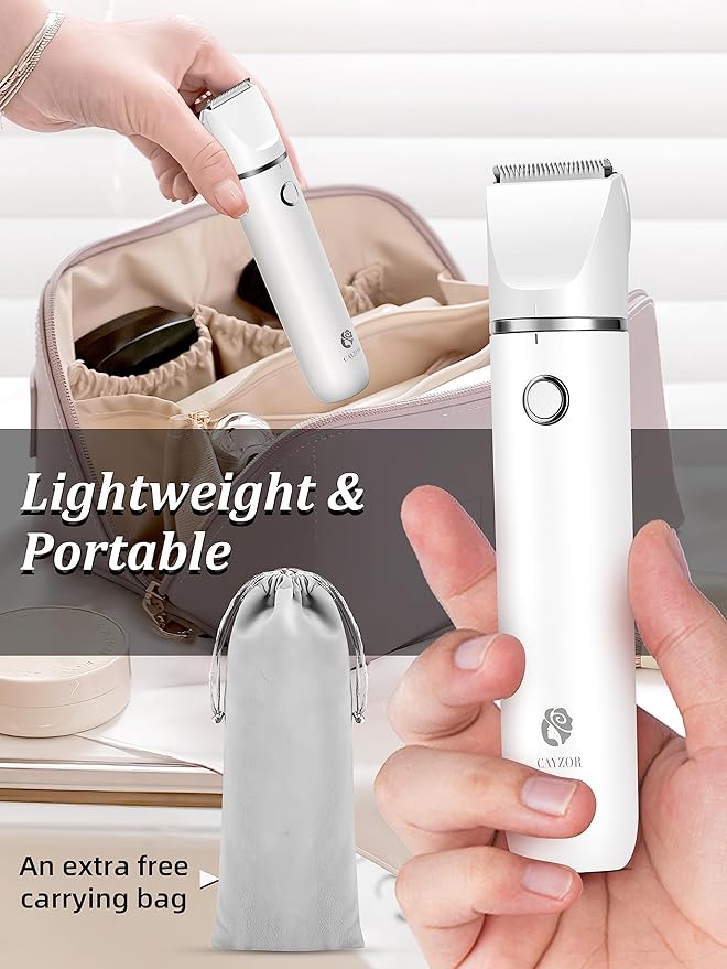 Bikini Trimmer and Shaver Kit for Women - 2-in-1 Wet/Dry Electric Body Hair Trimmer Facial Hair Removal Cordless Waterproof Bikini Shaver Razor for Face Lip Chin Pubic Underarm Legs (White)
