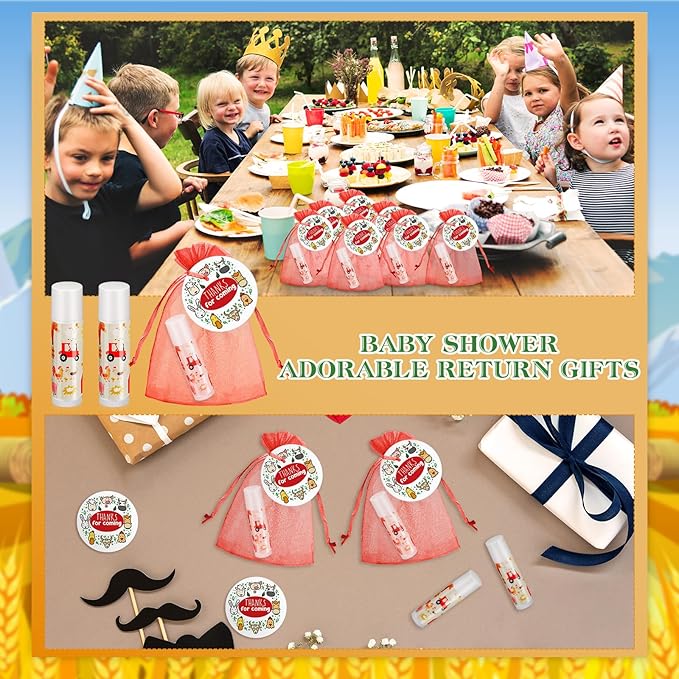 Fumete 50 Pack Baby Shower Farm Animals Party Gifts Favors Bulk Lip Balms for Guests Boys Girls Neutral Gender Reveal Favors for Baby Shower Prizes Souvenirs Bags Stuffer Classroom Prizes