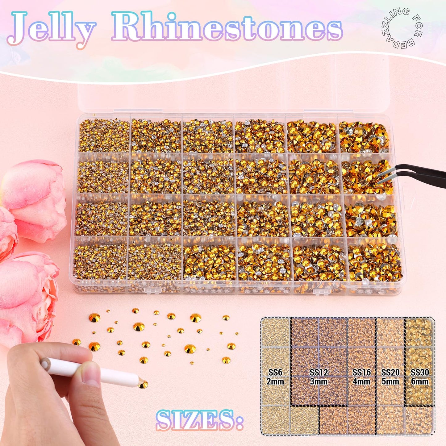 25000Pcs Resin Rhinestones with B7000 Jewelry Glue for Crafting, Copper Gold 2-6mm Non Hotfix Flatback Gems, Bedazzling Crystal for DIY Crafts Clothing Tumblers Mugs Shoes Fabric Nail Art
