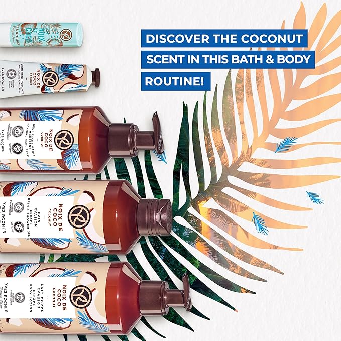 Yves Rocher Bain de Nature Coconut 6-Piece Gift Set, Shower Gel, Hand Cream, Body Lotion, Lip Balm, Hand Soap & Vanity Bag, 6 Items