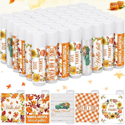50 Pack Hello Fall Thanksgiving Party Gifts Favors Bulk Lip Balms Gifts Small Thank You Appreciation Gifts Thanksgiving Christmas Stuffers for Women Men Staff Coworkers