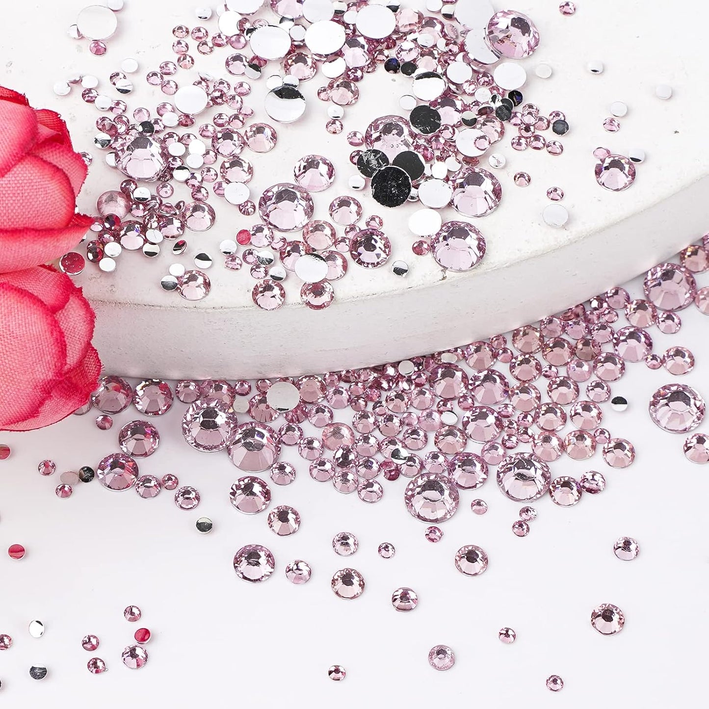 Canvalite 2784Pcs Pink Rhinestones Nail Art Gems with Tools, Flat Back Matte, Plastic, Nail Art, Rhinestones, Tweezer, Double Point Dotting Pen, 5Pcs Jewelry Glues