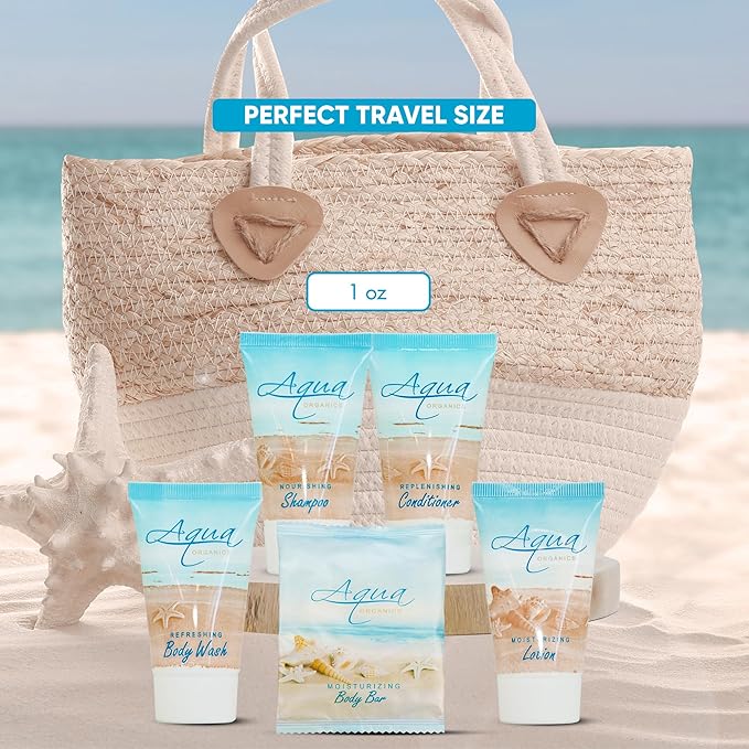 Aqua Organics Hotel Soaps and Toiletries Bulk Set | 1oz Hotel Shampoo & Conditioner, Body Wash, Body Lotion & 1oz Bar Soap Travel Size | 300 Pieces