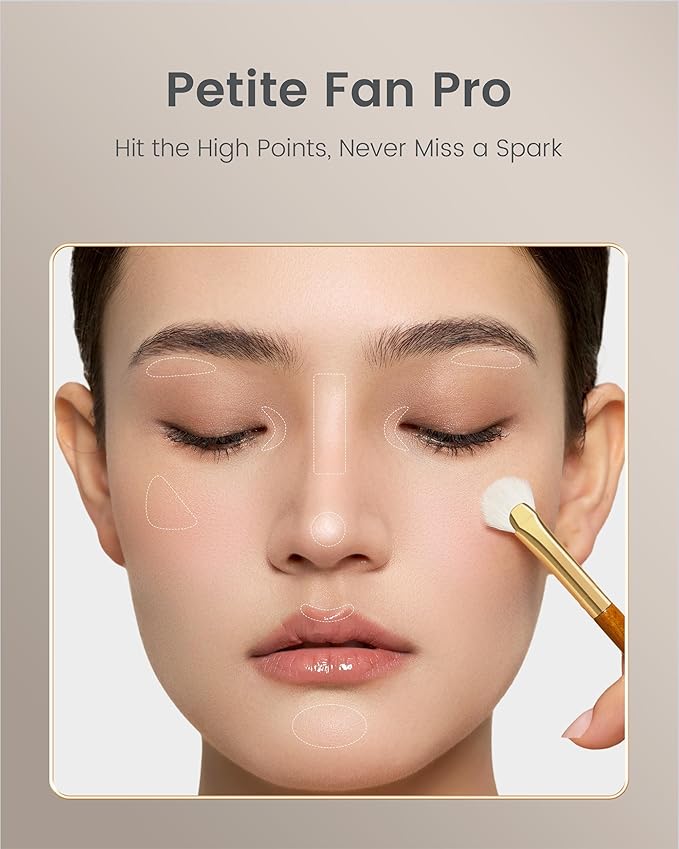 Desert Oak Series Mini Fan Brush - Ultra-Fine Goat Hair for Precision Highlighting, Flat Fan Shape Targets Cheekbones/Nose Bridge, Ebana Bubinga Handle & Brass Ferrule (CM 166)
