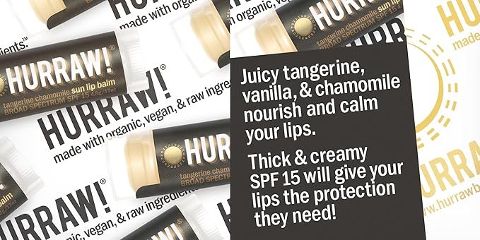 Hurraw! Sun Lip Balm (Zinc Oxide Protection, Broad Spectrum SPF 15, Tangerine, Chamomile), 3 Pack: Organic, Certified Vegan, Gluten Free. Non-GMO, All-Natural. Bee, Shea, Soy & Palm Free. Made in USA