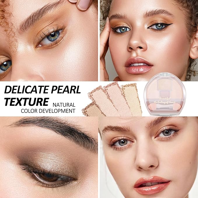 Boobeen 4-Color Makeup Palette, Highly Pigmented Glitter Eyeshadow Contour Palette with Smudger, Multi-purpose Face Makeup Palette for Eye/Face/Highlighter, Creates Shimmer Finishes, Long-lasting