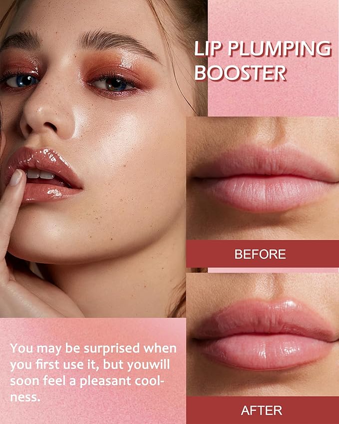 Lip Plumping Booster-2Colors Spicy Lip Plumper Oil Lip Gloss, Plump and Pout Lip Plumper Hydrating & Volumizes Lip GLaze, Enhancing Plump Effect for Fuller Lips, Lip Glossy Makeup Gift for Women-05+06