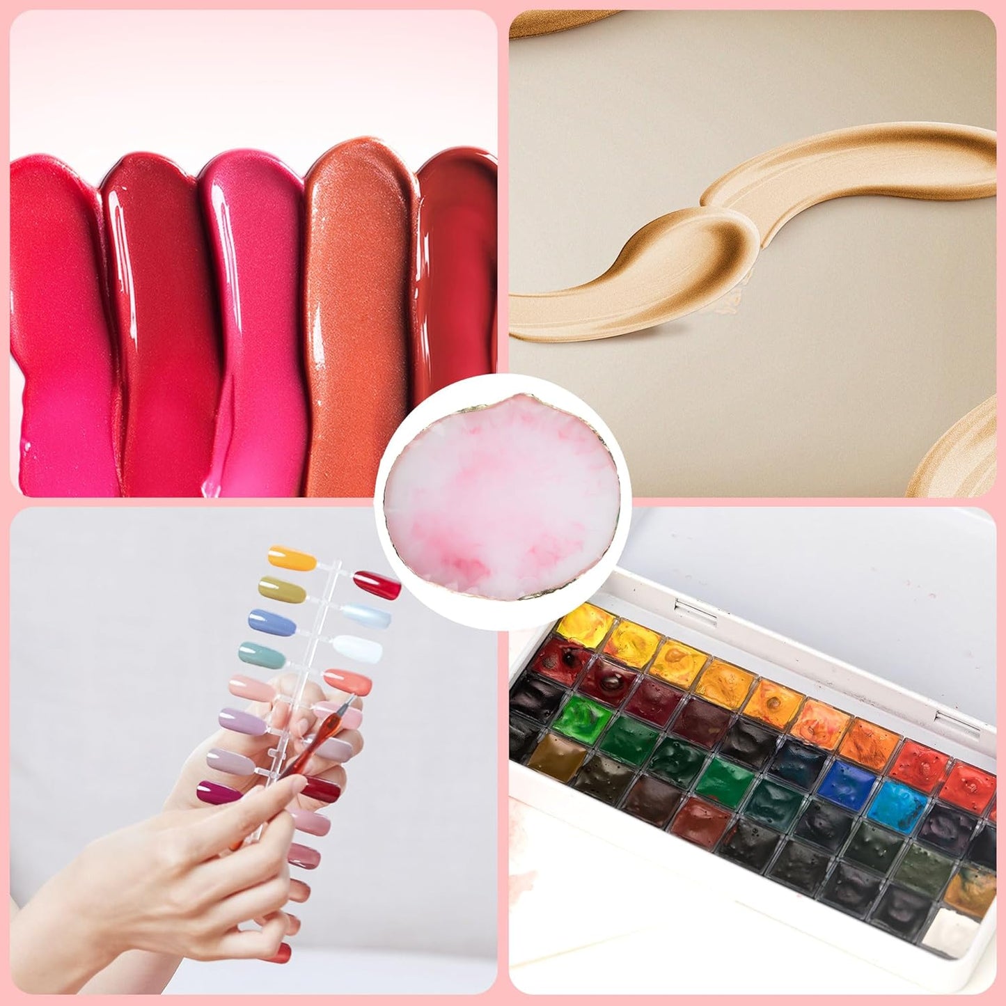 2 Pcs Resin Nail Palette Nail Polish Palette Nail Art Palette with Stainless Stirring Rod (Gray and Pink)