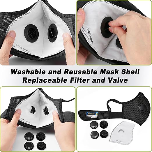 BASE CAMP Family Pack Dust Mask, Breathable Reusable Respirator Mask with 6 Activated Carbon Filters(Dark Tiber)