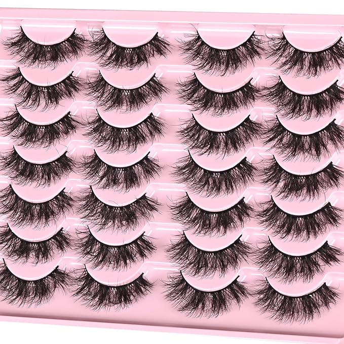 FARRED Fluffy Lashes Natural False Eyelashes Short Wispy Lash Pack 14 Pair Natural Look Cat Eye Strip Eyelash Small Fake Lashes Full Pestañas Sets for MUA and Beginners Daily Makeup (F11 | 7-16mm)