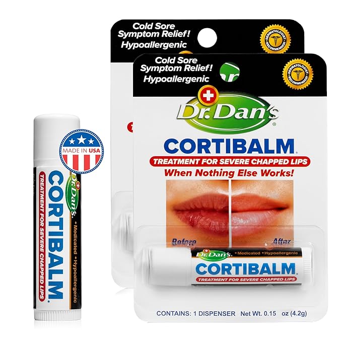 Dr. Dan's Cortibalm 2 pack -for Dry Cracked Lips Healing for Severely Chapped Lips - Designed for Men, Women and Children - 2 Pack