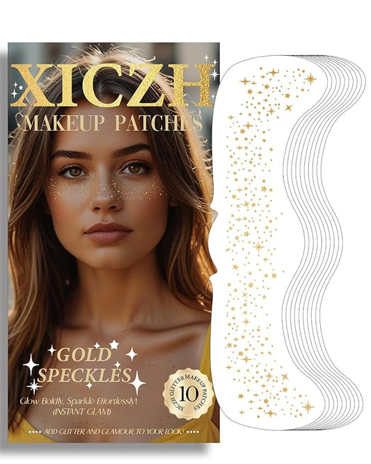 Glitter Freckles, Gold Freckles Temporary Face Tattoos, Body Face Glitter for Women Girls, Country Concerts Singer Festival Rave Accessories (Gold - 10 pcs)