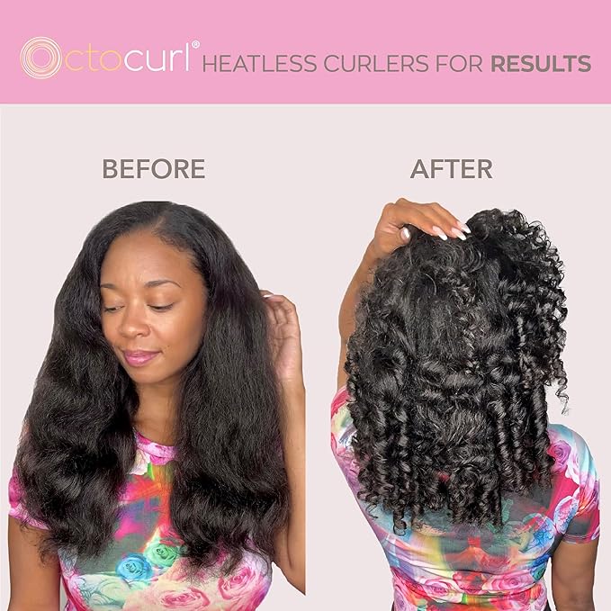 Octocurl Heatless Hair Curler - No Headband Octopus Curler - Overnight Curls for Long Hair (Satin - Black)