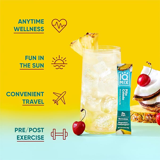 IQMIX Hydration Electrolyte Powder – 4-in-1 Formula for Hydration, Mental Clarity, Mood and Recovery – Sugar-Free Drink Mix, Keto, Magnesium L-Threonate, Lion’s Mane – 20 Count Tropical Variety Pack