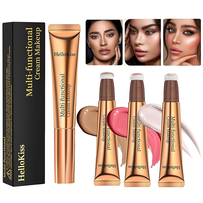 3pcs Contour Beauty Wand, Blush Wand and Liquid Highlighter Wand with Cushion Applicator, Long Lasting Silky Smooth Blendable Contour Highlighter Blush Stick,Cruelty Free,Contour +Blush +Highlighter Set（#01+#03+#05）