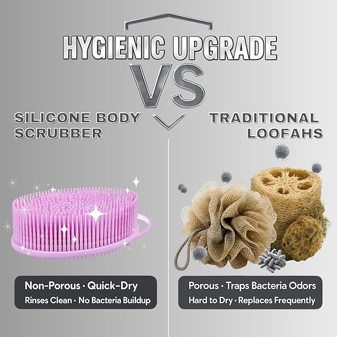 Avilana Silicone Body Scrubber – Gentle Shower Brush & Loofah Alternative- Food Grade & Lab Tested – Fast-Drying, Hygienic, BPA-Free Silicone Body Gentle Exfoliator (Gray, Exfoliate)