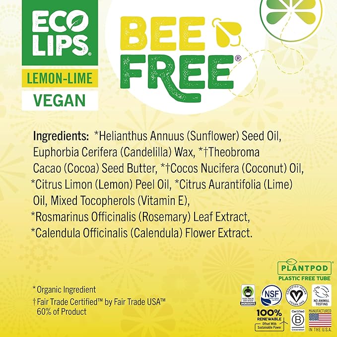 Eco Lips Bee Free Variety Pack Vegan Lip Balm | Candelilla Wax, Cocoa Butter & Coconut Oil Lip Care. Soothe & Moisturize Dry, Chapped Lips - 100% Plastic-Free Plant Pod Packaging - Made in USA